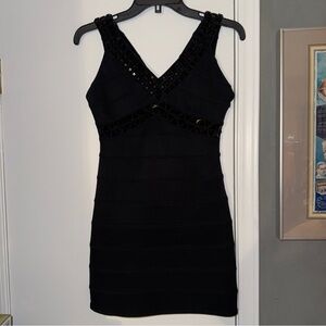 Forever 21 twenty One Sz S Black Bandage Bodycon Dress Y2K Embellished Sexy LBD